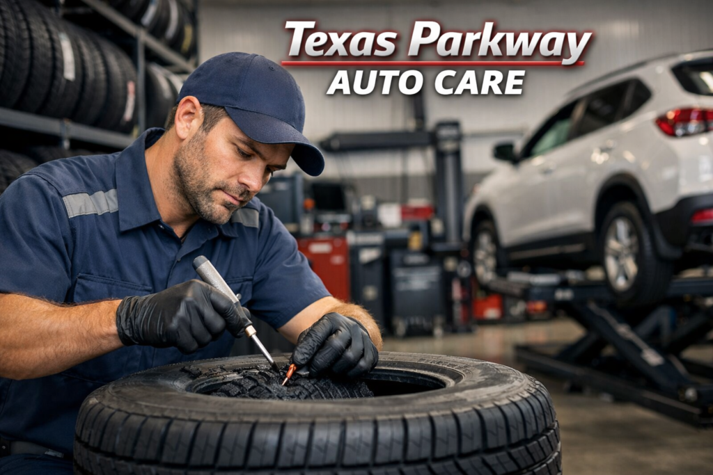 Tire repair service at Texas Parkway Auto Care tire shop Stafford TX